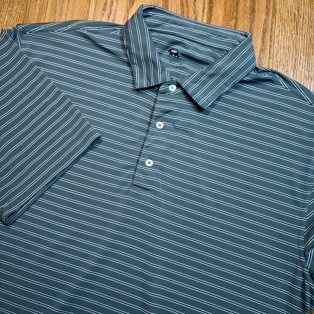 Onward Reserve Performance Polo Shirt Mens XL Teal Stripe Stretch Short FLAW